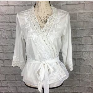 Vintage Y2K Ralph Lauren white linen wrap top M